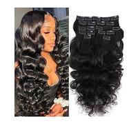 Extensions de cheveux à clipser Clip dans les extensions de cheveux humains de vague naturelle Extensions de cheveux humains vierges Remy noirs naturels for les femmes de la mode 8 Pcs/Set Double Tr