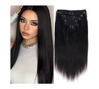Extensions de cheveux à clipser Clip In Human Hair Extensions, Real Remy Thick Straight Clip Ins Black Extensions de cheveux humains for cheveux défrisés 7 pièces par lot for femme, #1B 120 grammes Cl