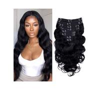 Extensions de cheveux à clipser Extensions de cheveux à clips Body Wave - Couleur noire naturelle - Extensions de cheveux brésiliens Remy à clips - 8 pièces avec 18 clips - 120 g Pince à cheveux humai