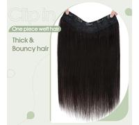Extensions de cheveux à clipser Extensions de cheveux à clips en une seule pièce, vrais cheveux humains 3/4 tête complète, trame en forme de V, cheveux plus épais, filet en dentelle, extensions de che