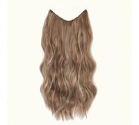 Extensions de cheveux à fil invisible, extensions de cheveux longs ondulés marron moyen blond cendré avec bandeau transparent, ligne de pêche, pièces de cheveux secrètes pour femmes Mélange de fibres 
