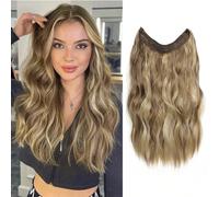 Extensions de cheveux à fil invisible ondulés bouclés Halo, mèche de fibres synthétiques à double couche douce, pour femmes Mélange de fibres de soie protéinées à haute température