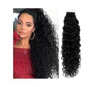 Extensions de cheveux avec bande adhésive Extensions de cheveux humains à bande adhésive for femmes noires Extensions de cheveux bouclés Jerry 14 à 26 pouces Bande bouclée noire naturelle dans les ext