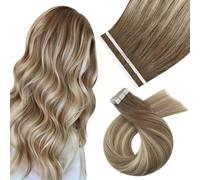 Extensions de cheveux avec bande adhésive Extensions de cheveux humains à coudre Extensions de cheveux Remy Coudre en Balayage Brun clair avec extensions de trame ombrée blonde dorée Vrais cheveux hum