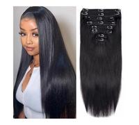 Extensions de cheveux avec clip pour cheveux humains lisses, couleur naturelle, 100 % vierges brésiliennes (26 pouceses)