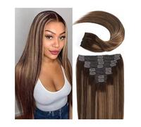 Extensions de cheveux Balayage Brun chocolat et blond caramel avec racines brunes 16"-24" Extensions de cheveux à clipser Cheveux humains soyeux raides double trame dentelle à clipser morceaux de chev