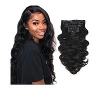 Extensions de cheveux Body Wavy Clip ins Hair Extensions Cheveux Humains Brésiliens, 1B Couleur Naturelle Body Wave Clip in Remy Extensions de Cheveux Humains for Femmes Doux et Facile à Porter 7Pcs m