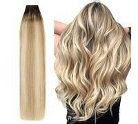 Extensions de cheveux bouclés à bande adhésive, cheveux humains enracinés bruns à blonds, colle double face dans de vrais extensions de cheveux 50G 20 pièces/par ensemble(8/613,14in-35CM)