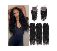 Extensions de cheveux brésiliens ondulés profonds avec fermeture en dentelle 4x4, trame 3 pièces et fermeture 1 pièce, extensions de cheveux Remy(12 14 16 with 10)
