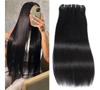 Extensions de cheveux brésiliens raides 100 % cheveux humains non traités, extensions de cheveux lisses, couleur naturelle, lisses, pour femmes noires (28, 28, 28, 28)