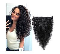 Extensions de cheveux Clip bouclé dans les extensions de cheveux humains 120g Curly Real Clip de cheveux dans les extensions for les femmes noires Couleur noire naturelle 8Pcs Extension de cheveux bré