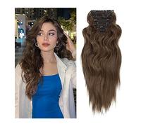 Extensions de cheveux Clip dans les Extensions de Cheveux Synthétiques Longs Ondulés 6PCS Épais Postiches Naturel Ondulé Brun Cheveux Pièce Double Trame Extensions de Cheveux Naturels 22 Pouces for le