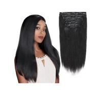 Extensions de cheveux Clip droit crêpe dans les extensions de cheveux humains vrais pour les femmes noires Double trame Yaki lisse brésilien Remy couleur noire naturelle 7 pièces 120G(24inches)