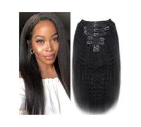Extensions de cheveux Clip droit crêpe dans les extensions de cheveux pour les femmes noires vrais cheveux humains Noir naturel 8 pièces 120g Yaki pleine tête(18inches)