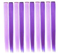 Extensions de cheveux colorées, 10pcs 22 pouces Clip droit violet en extensions de cheveux, perruque de soie à haute température pour adultes Kids Favors Cadeaux, perruques