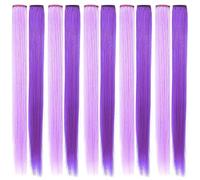 Extensions de cheveux colorées, 10pcs 22 pouces Clip droit violet en extensions de cheveux, perruque de soie à haute température pour adultes Kids Favors Cadeaux