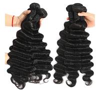 Extensions De Cheveux Couleur naturelle Noir Lâche Vague Profonde Bundles de Cheveux Humains 100% Remy Cheveux Péruviens Armure 1/3/4 Extensions de Cheveux Trame Tissage Cheveux(14inches (1 Bundle))