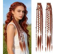 Extensions de cheveux dread élastiques, ombrées, 50 cm, pour plage, hippie, à extrémité unique, en synthétique, faites à la main, marron rouge