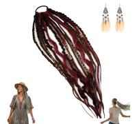 Extensions De Cheveux Dreadlocks Boho Viking Avec Perles Et Charmes - Queue De Cheval Dreadlocks Tressée À La Main Légère Pour Style Boho Quotidien Et Voyage(Red-black)