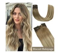 Extensions de cheveux Extension de cheveux naturels Remy à clips, postiche Halo, ligne de fil de poisson, avec 4 Clips, for femmes Extensions de cheveux à bandes adhésives en cheveu(Biscuit Balayage,2