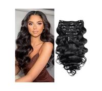 Extensions de cheveux Extensions avec clip vague corporelle, 100 % cheveux humains naturels pour femme, 8 pièces, 120 g/set #1B (14 pouceses)