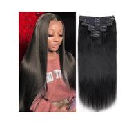 Extensions de cheveux Extensions de cheveux à clips 8 pièces - Extensions de cheveux humains lisses à clips - Couleur noire naturelle - Cheveux brésiliens Remy avec 18 clips morceaux de cheveux(Natura