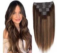Extensions de cheveux Extensions de cheveux à clips Remy cheveux humains 16-26 pouces #P4/27 brun moyen mélangé blond foncé Clip en soie droite Extensions de cheveux Remy 120g 8 pièces Extensions à cl