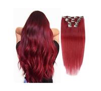 Extensions de cheveux, Extensions de cheveux à clipser - 7 pièces par lot - Extensions de cheveux humains - Rouge vin - 100% cheveux humains vierges Remy - Double trame - Droites,pour femmes(16 Inch