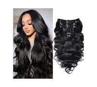 Extensions de cheveux Extensions de cheveux avec clip vague de corps humain pour femmes noires 8 pièces 120g Cheveux remy brésiliens double trame Clip dans des extensions bouclées ondulées(20inches)