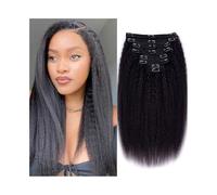 Extensions de cheveux Extensions de cheveux crépus droits à clipser sans couture - humains naturels noirs Yaki raides for femmes noires Invisibles(26inches 120g)