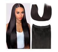 extensions de cheveux Extensions de cheveux en fil de vrais cheveux humains, cheveux métalliques #1B, extensions de cheveux humains lisses et soyeux, extensions de cheveux en une seule pièce avec 5 cl
