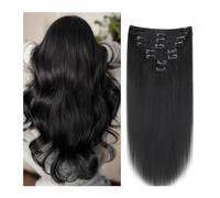extensions de cheveux Extensions de cheveux humains à clips droits - Double trame - Cheveux brésiliens - Noir naturel #1B - Tête complète - 120 g - 8 pièces - Extensions de cheveux humains à clipser -