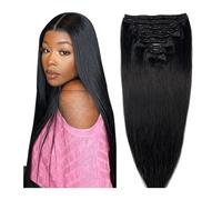 extensions de cheveux Extensions de cheveux humains brésiliens Remy à clips, 14 à 26 pouces, tête complète, 8 pièces, 18 clips, noir naturel, double trame, épais, lisses, soyeux meilleure bande adhési
