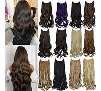 Extensions de cheveux Halo de 45,7 cm avec fil transparent invisible - Taille réglable - Clips amovibles - Cheveux bouclés ondulés - Couronne secrète - Pour femme - Violet foncé