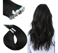 Extensions de cheveux humains à bande adhésive, 50 g, 20 pièces, mèches soyeuses, lisses, sans couture, double face, en PU, pour femmes(1B#,16INCH/40cm)