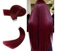 Extensions de cheveux humains à bande adhésive, 50 g, 20 pièces, mèches soyeuses, lisses, sans couture, double face, en PU, pour femmes(99J#,20INCH/50cm)