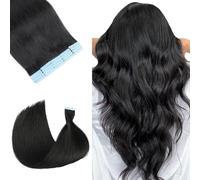 Extensions de cheveux humains à bande adhésive, 50 g, 20 pièces, trame de peau sans couture, extensions de cheveux humains véritables, cheveux raides pour femmes(1#,22INCH/55cm)