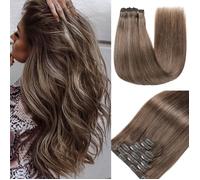 Extensions de cheveux humains à clip - 7 pièces 40cm 120g, trame fine - Teinte M2/6/613#