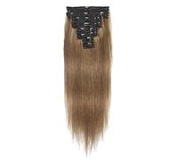 Extensions de cheveux humains à clips, 8 pièces, 40 à 66 cm, cheveux brésiliens vierges Remy, double trame, invisibles, sans couture, for femmes Wear and Go(8,16inches)