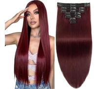 Extensions de cheveux humains à clips, 8 pièces, perruques de cheveux Remy lisses à Double trame for femmes # 99J bordeaux 110 g/ensemble Wear and Go(20 inch)