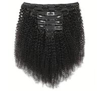 Extensions de cheveux humains à clips afro crépus et bouclés, 8 pièces, 120 g/ensemble, cheveux brésiliens vierges naturels, for femmes noires, couleur 20 à 55 cm Wear and Go(16inches)