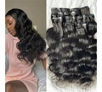Extensions de cheveux humains à clips en PU Body Wave, sans couture, 100% cheveux humains, trame de peau brésilienne, pièces de cheveux à clipser, 100g/ensemble, couleur naturelle(1 set 150g,20 Inch)
