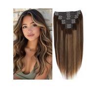 Extensions de cheveux humains à clips, mèches, châtain moyen, blond foncé, tête complète, épais, longs, doux et raides, 8 pièces, 16 à 26 clips, 45,7 cm, 120 g Wear and Go(20inches)