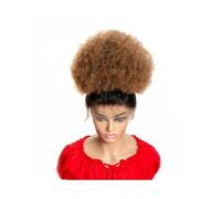 Extensions de cheveux humains à clipser en queue de cheval crépue et bouclée afro, cheveux brésiliens Remy, couleur naturelle, 10 pouces Postiche Cheveux Femme(Brown)