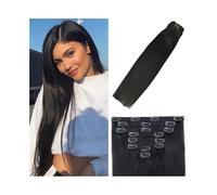 Extensions de cheveux humains à clipser, lisses et sans coutures, for femmes, 8 pièces par lot avec double trame, noir naturel 1B, 40 à 66 cm, 240 g Wear and Go(26inches)