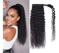 Extensions de cheveux humains à clipser pour queue de cheval - Noir naturel - 45,7 cm