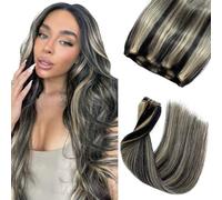 Extensions de cheveux humains à double trame - 50,8 cm - 100 g - Noir avec mèches blondes - À coudre