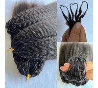 Extensions de cheveux humains au crochet, 120g, 100 mèches, texture Kinky Straight Feather, Yaki Wave, pré-séparées, sans nœuds, micro-bundles avec boucle pour tresses bohèmes réutilisables