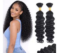 Extensions de cheveux humains bohèmes ondulés profonds pour tresses bohèmes | Lot de 2 extensions de cheveux bouclés bohémiens à tresser pour des styles bohèmes sans nœuds, ondulés, sans tissu, 100 g