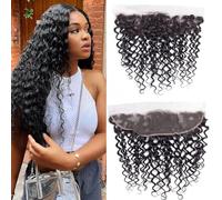 Extensions de cheveux humains brésiliens bouclés avec dentelle frontale de 33 x 10,2 cm, 100 % non traités, naissance des cheveux naturelle d'une oreille à l'autre, pré-épilées avec des cheveux de